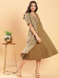 BohoJazz Vegetable Dye Handblock Jacket with Olive Green Linen Dress | Grocsy