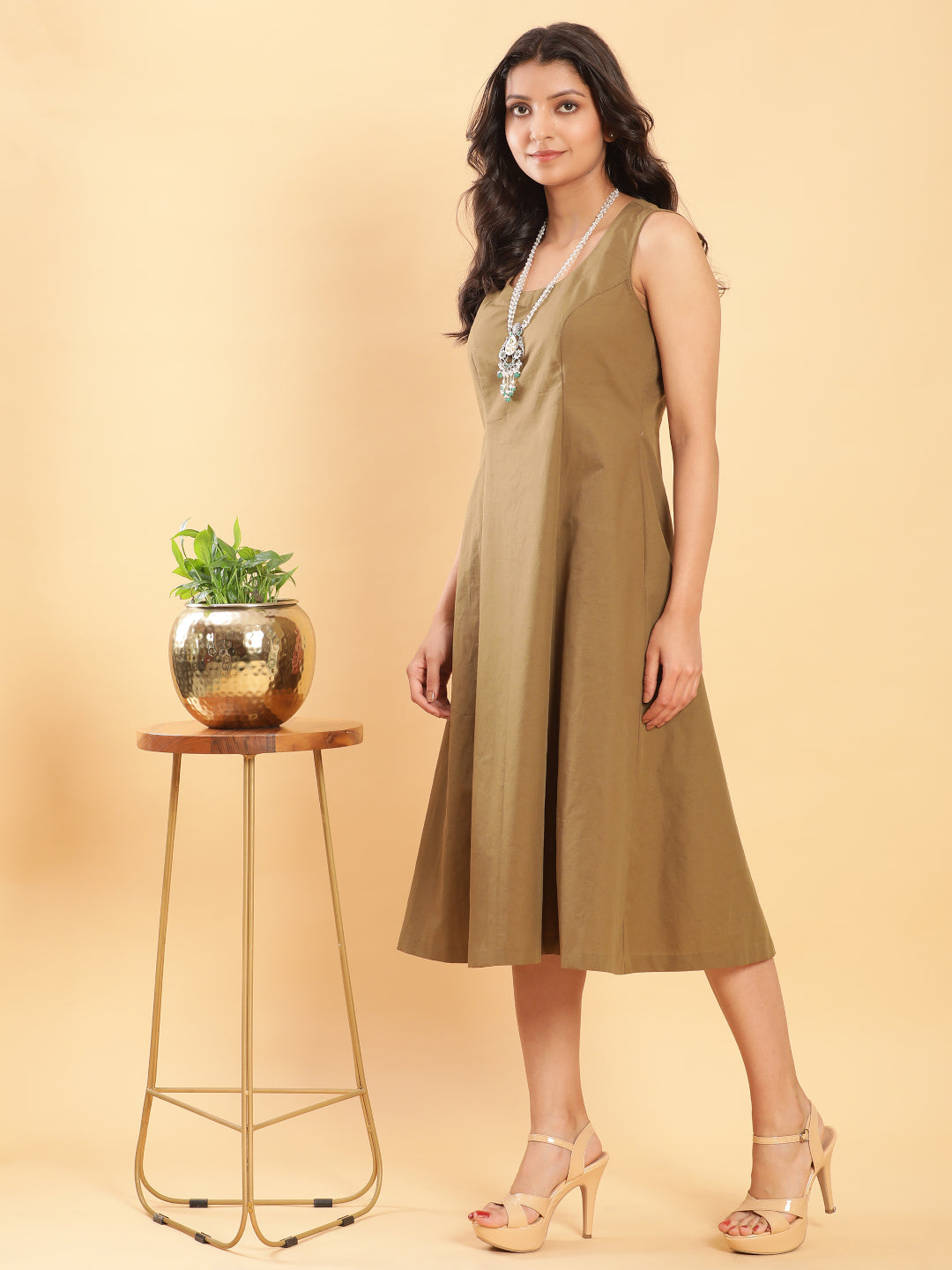 BohoJazz Vegetable Dye Handblock Jacket with Olive Green Linen Dress | Grocsy