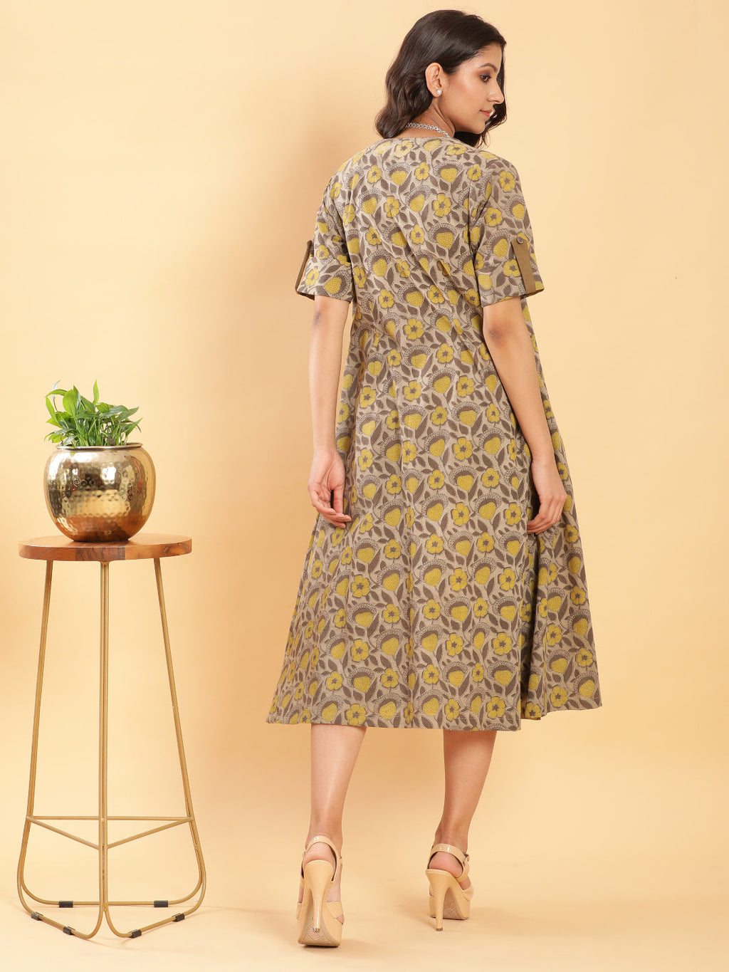 BohoJazz Vegetable Dye Handblock Jacket with Olive Green Linen Dress | Grocsy