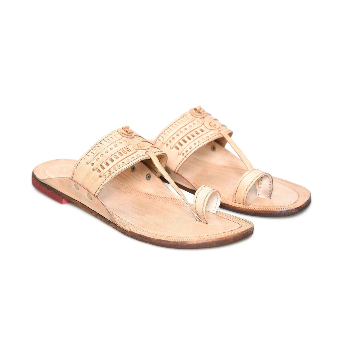 Stepsoft Men'S Leather Kolhapuri Chappals – Handcrafted Ethnic Flats (Beige) | Grocsy