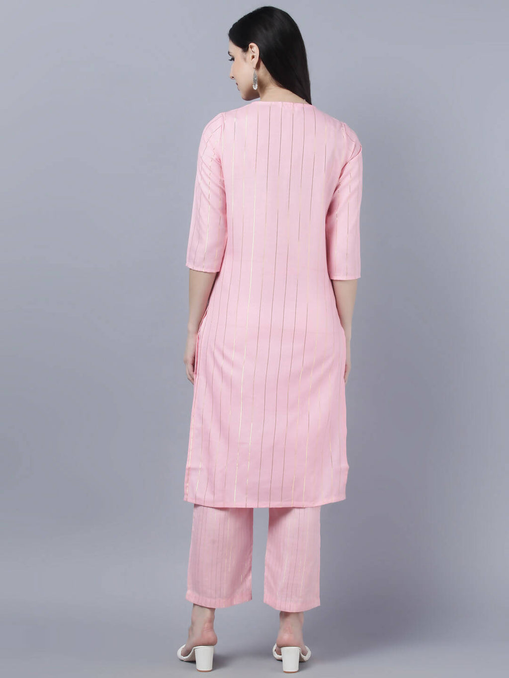 Myshka Women Pink Panelled Pure Cotton Kurta with Trousers With Dupatta Set | Grocsy