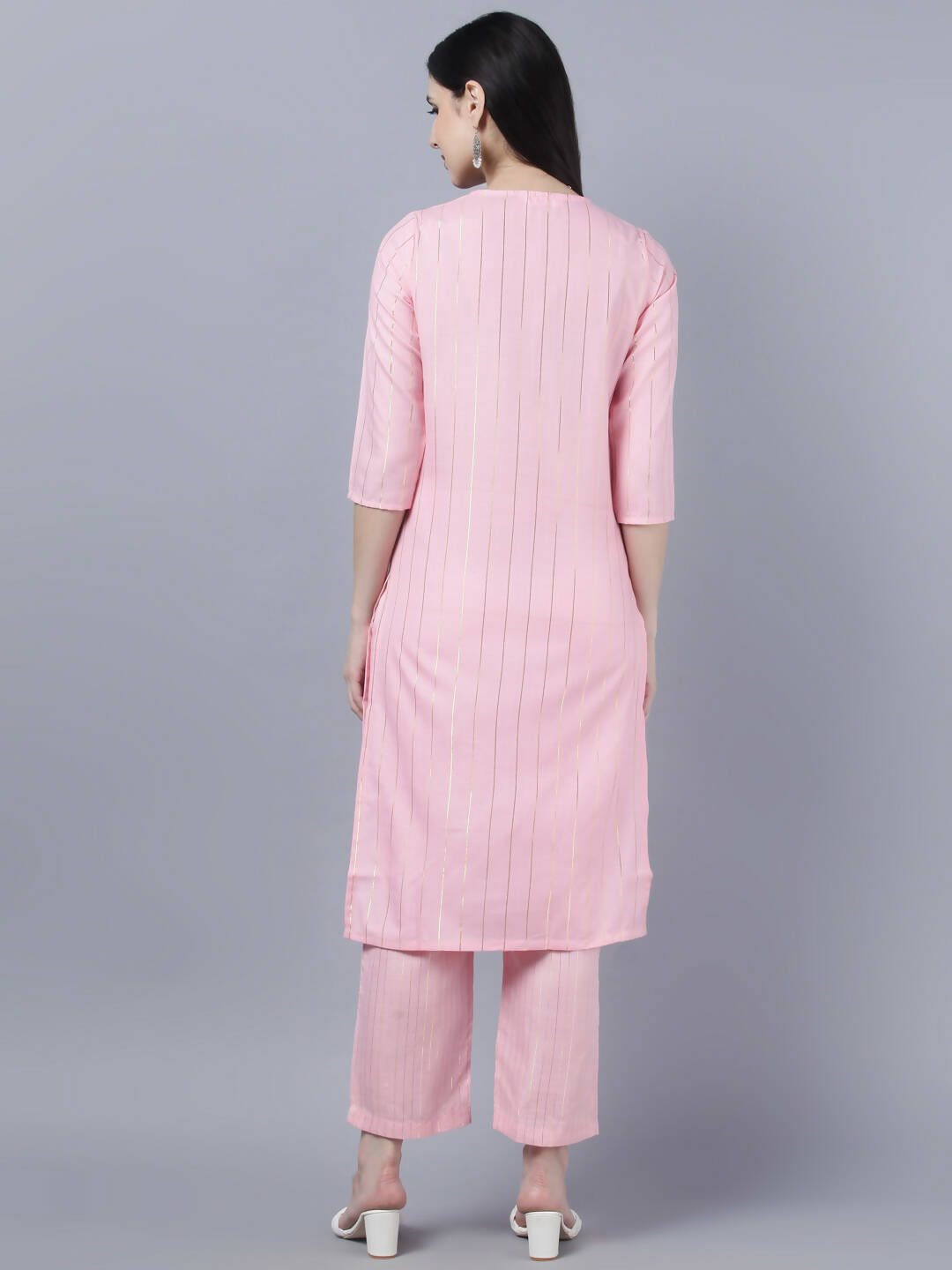 Myshka Women Pink Panelled Pure Cotton Kurta with Trousers With Dupatta Set | Grocsy