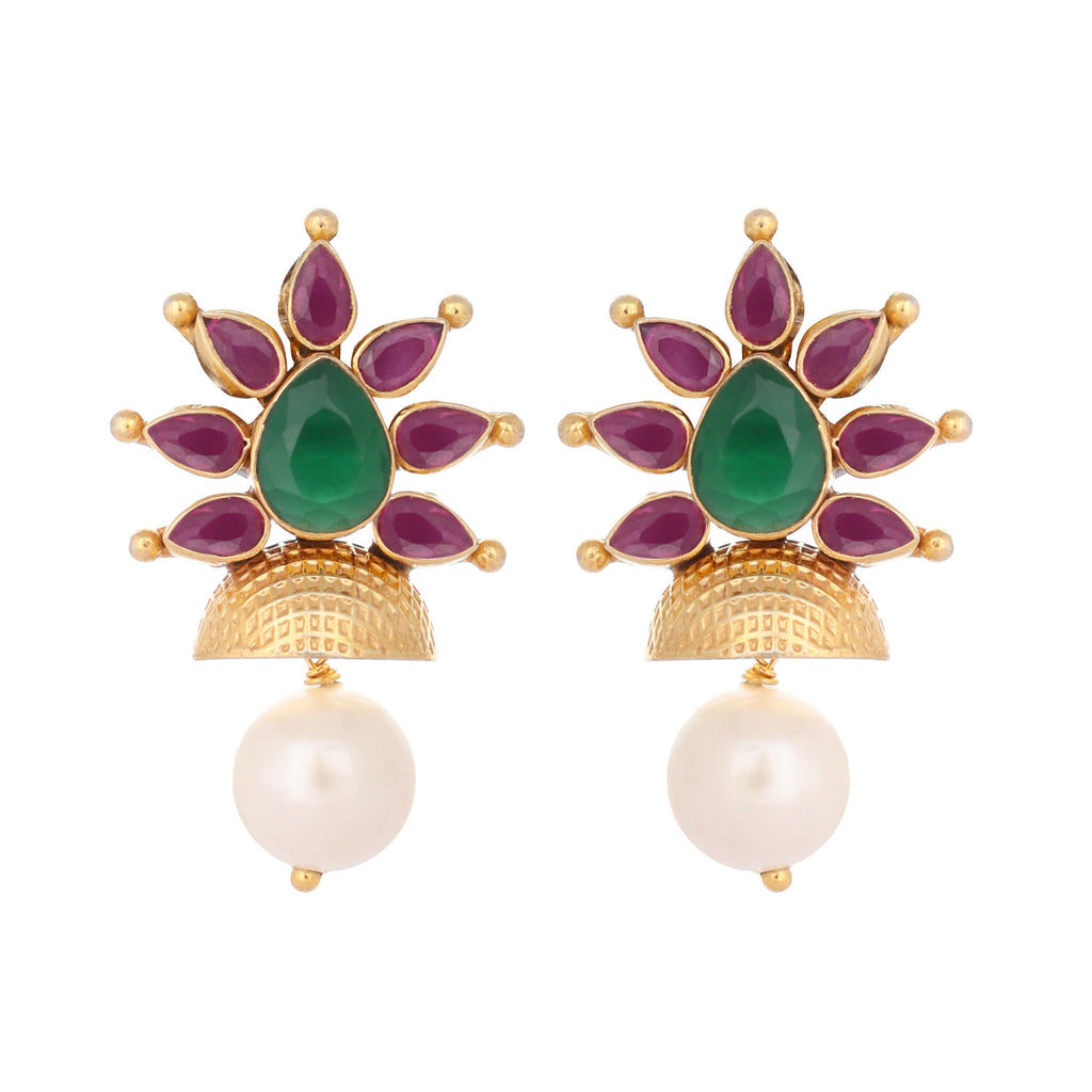 Nuyug 22K Gold-Plated Pearl Drop Floral Shaped Stud Earrings | Grocsy