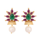 Nuyug 22K Gold-Plated Pearl Drop Floral Shaped Stud Earrings | Grocsy