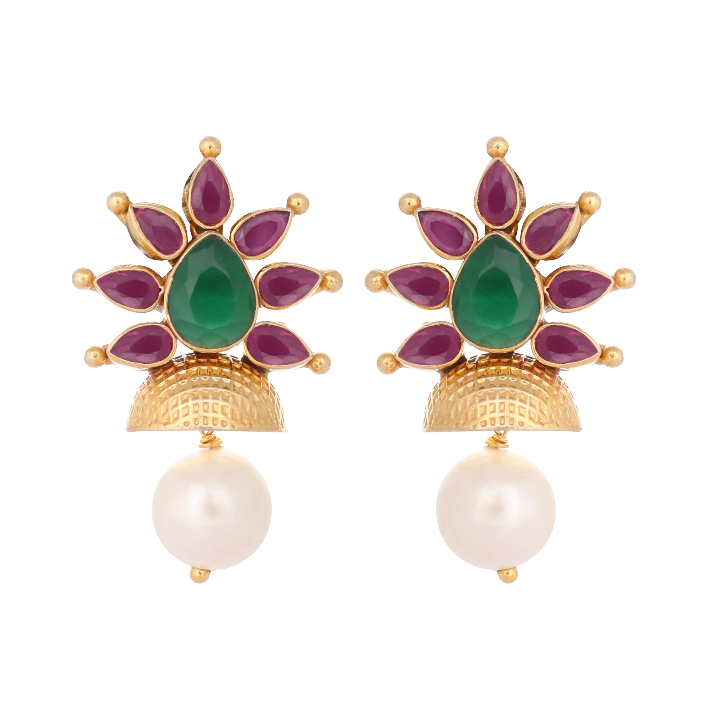 Nuyug 22K Gold-Plated Pearl Drop Floral Shaped Stud Earrings | Grocsy