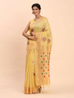 Shree Shyam Fashion Linen Cotton Yellow Saree | Grocsy