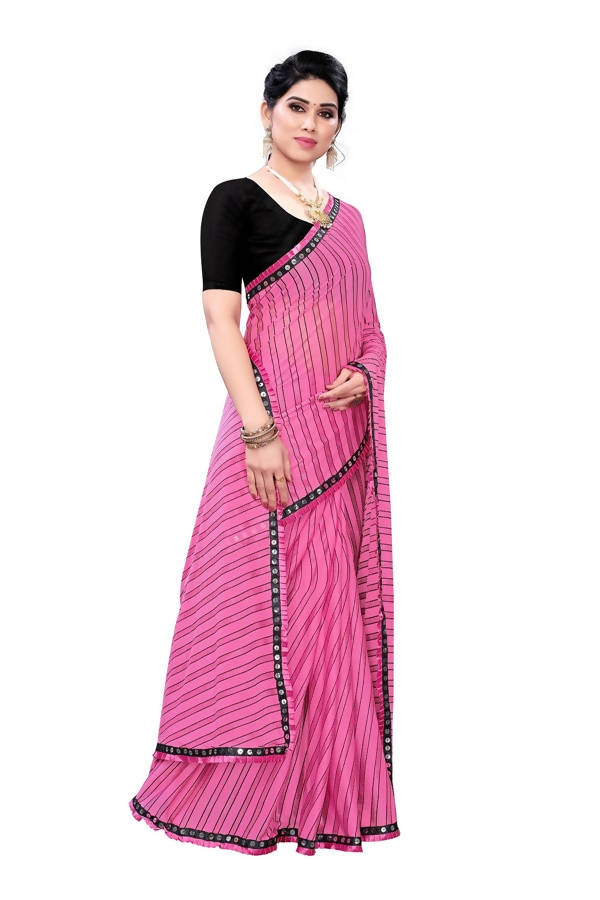 Vamika Pink Malai Silk Printed Saree (Zigzag Pink) | Grocsy