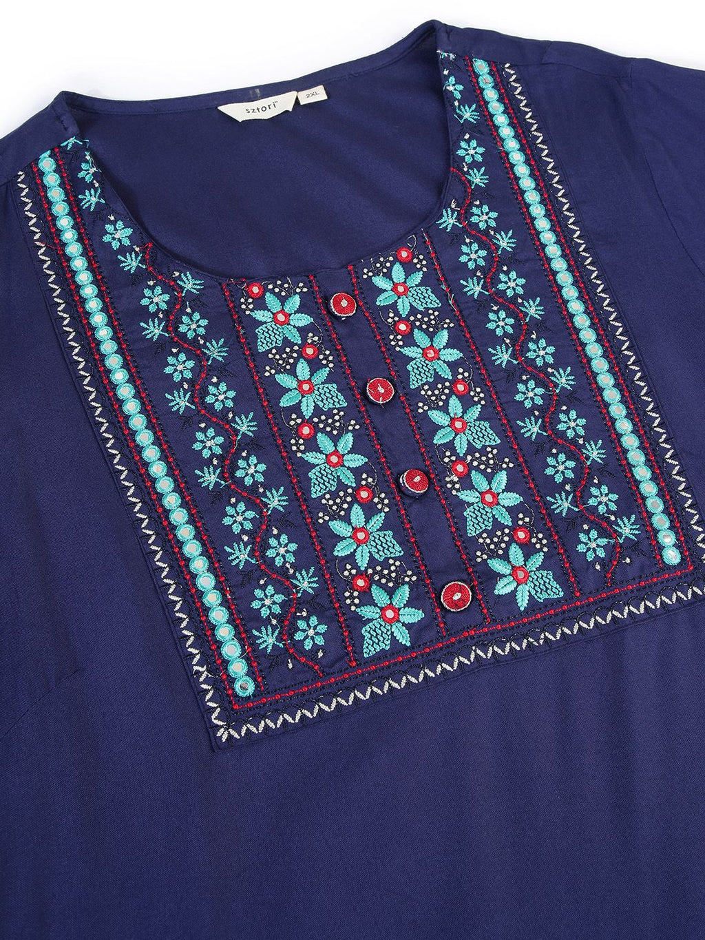 Sztori Plus Size Floral Yoke Design Thread Work Straight Kurta | Grocsy