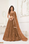 Aastha Fashion Brown Butterfly Net Tone To Tone Thread Work, Sequence Work And Original Mirror Work Embroidery Wedding Wear Lehenga Choli | Grocsy