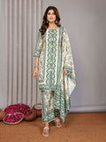 Joban Fashion Women Off White & Forest Green Linen Printed Stitched Kurta Set | Grocsy
