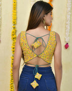 Amodini Designer Studio Floral Position Print Women Yellow Blouse | Grocsy