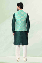 Raivat Ethnic Jacquard Banarasi Silk Woven Work 3 Pics Jacket Set In Pista Green Colour | Grocsy