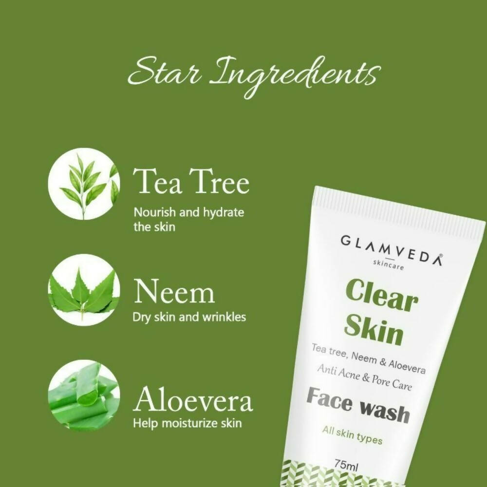 Glamveda Clear Skin Tea Tree, Neem & Aloe Anti Acne Face Wash | Grocsy