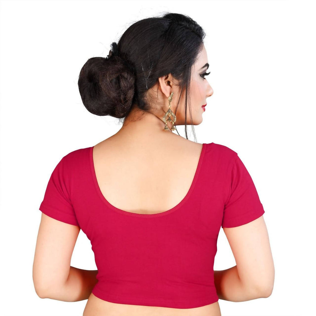 Vamika Pink Lycra Plain Blouse | Grocsy