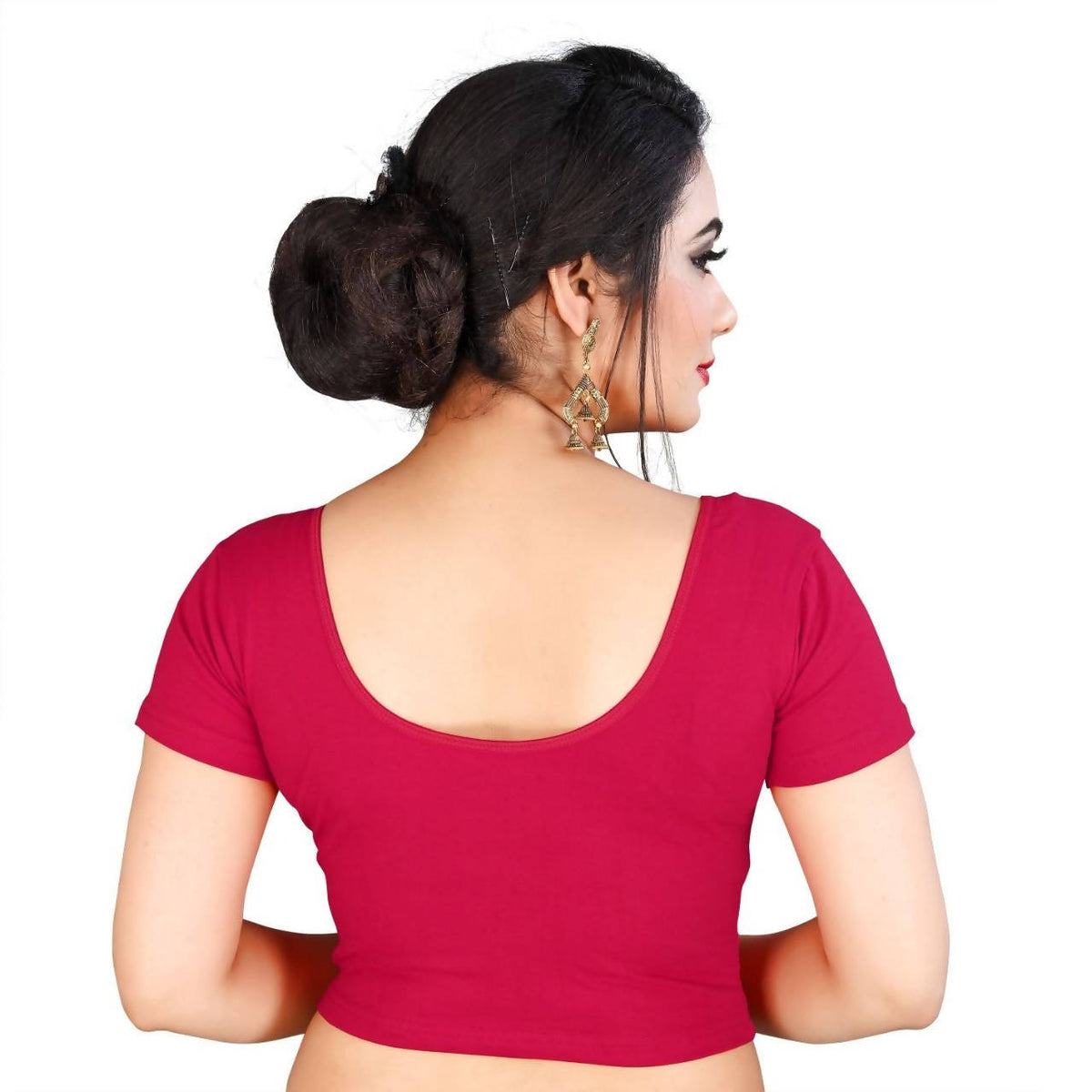 Vamika Pink Lycra Plain Blouse | Grocsy