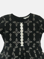 Ahalyaa Black Chanderi Gold Foil Printed Kids Dress For Girls | Grocsy