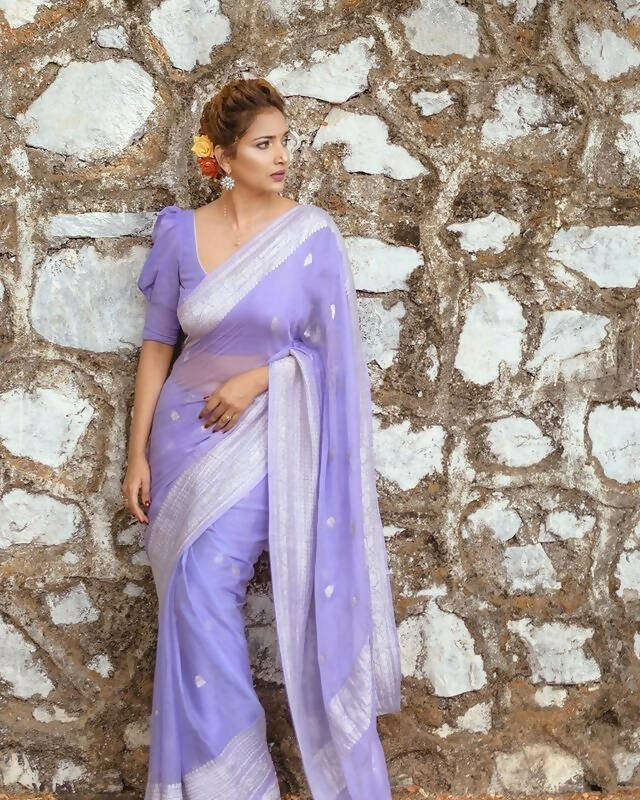 DEIANA'S Beautiful Designer Golden zari Soft Cotton Saree - Lavender | Grocsy
