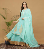 Joban Fashion Turquoise Georgette Lehenga Set | Grocsy