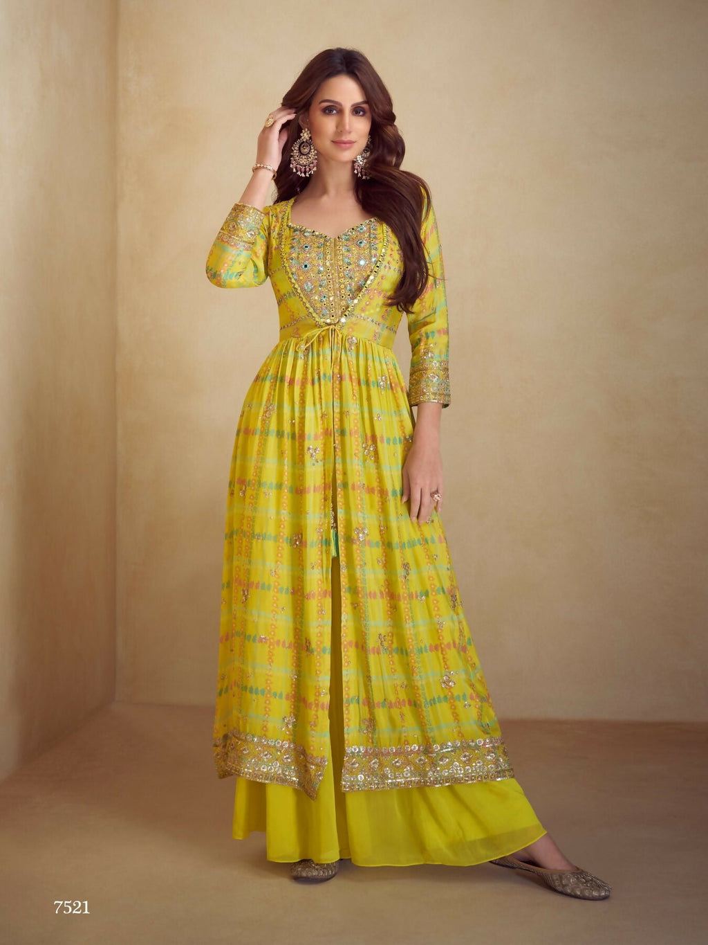Anaita Yellow Real Chinon Stitched 3 Piece Suit with Printed & Embroidery hand work | Grocsy