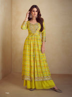 Anaita Yellow Real Chinon Stitched 3 Piece Suit with Printed & Embroidery hand work | Grocsy