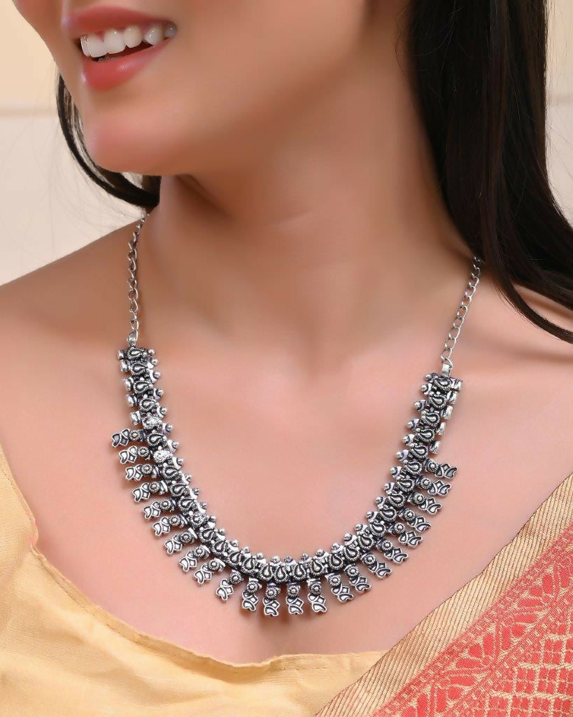 VOJ Silver-Toned Silver-Plated Oxidized Necklace | Grocsy