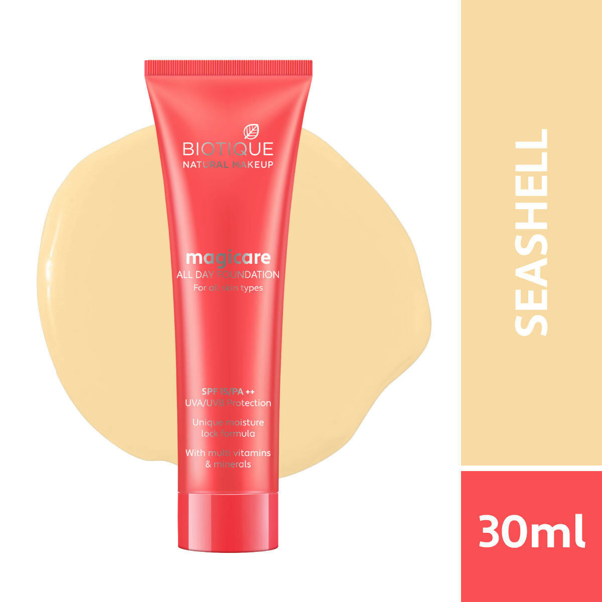 Biotique Natural Makeup Magicare All Day Foundation SPF 15 PA++ Seashell F601 | Grocsy