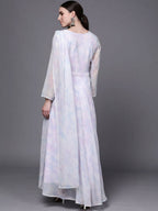 Ahalyaa Women Blue & White Floral Fit & Flare Maxi Ethnic Dress | Grocsy