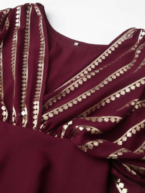 FIORRA Women's Wine Poly Crepe A-Line Kurta Set | Grocsy