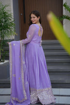 Teeya Creation Lavender Color Crunchy Silk Wedding Wear Embroidery Work Long Gown | Grocsy