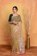 Very Much Indian Pure Kota Cotton Handblock Printed Saree - Yellow | Grocsy