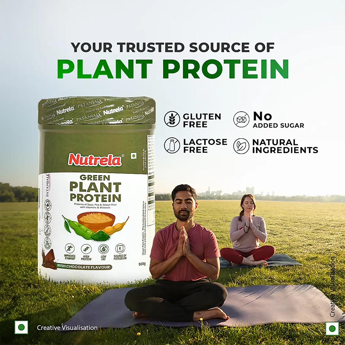 Patanjali Nutrela Green Plant Protein Chocolate | Vegan Protein Powder with Ayurvedic Herbs - Swadesiicart