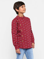 Manet Ethnic Full Sleeves Printed Shirt - Maroon | Grocsy
