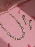 Diamond Neckpiece with Dangler Diamond Earrings- Ruby Raang | Grocsy