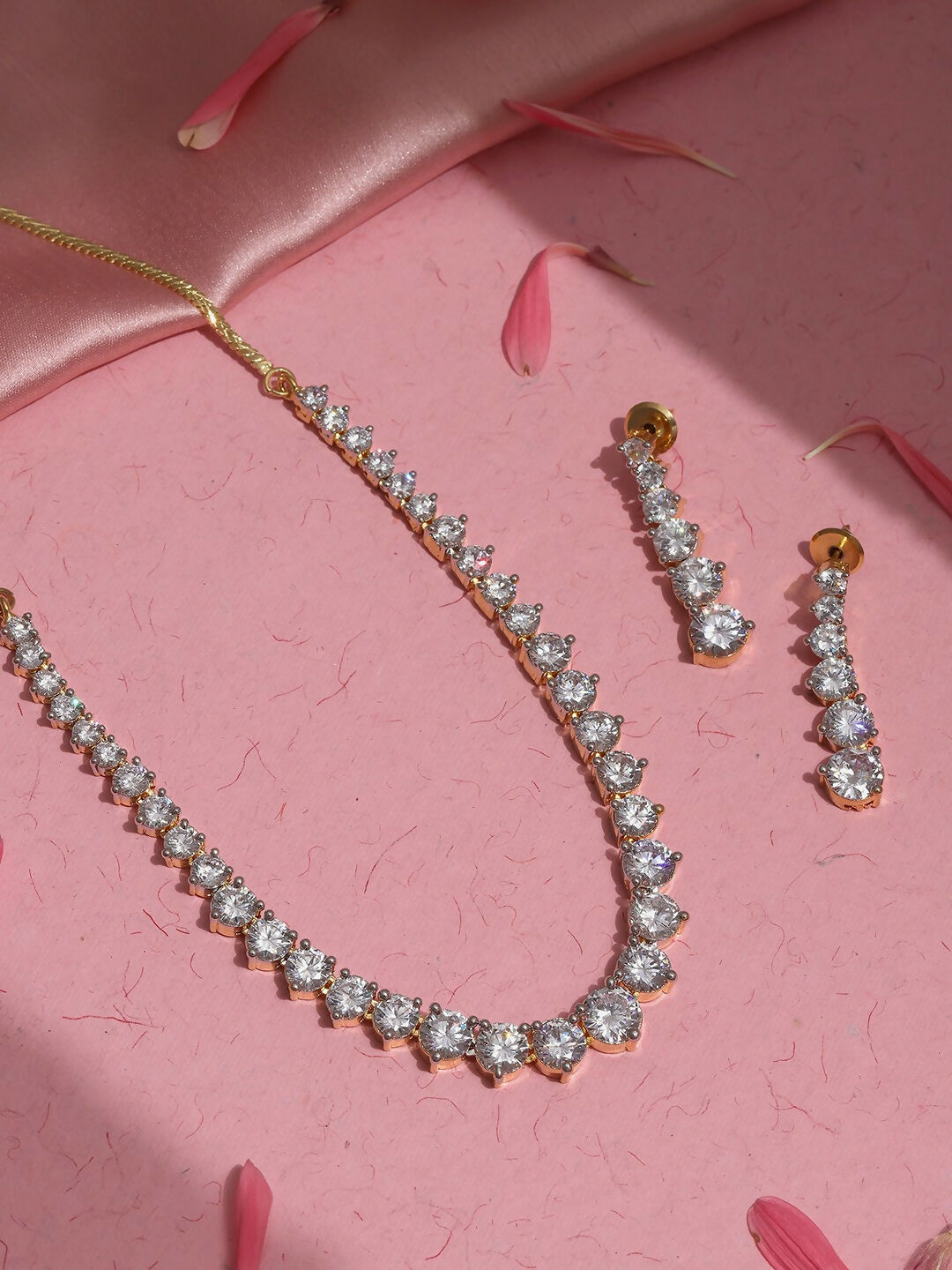 Diamond Neckpiece with Dangler Diamond Earrings- Ruby Raang | Grocsy