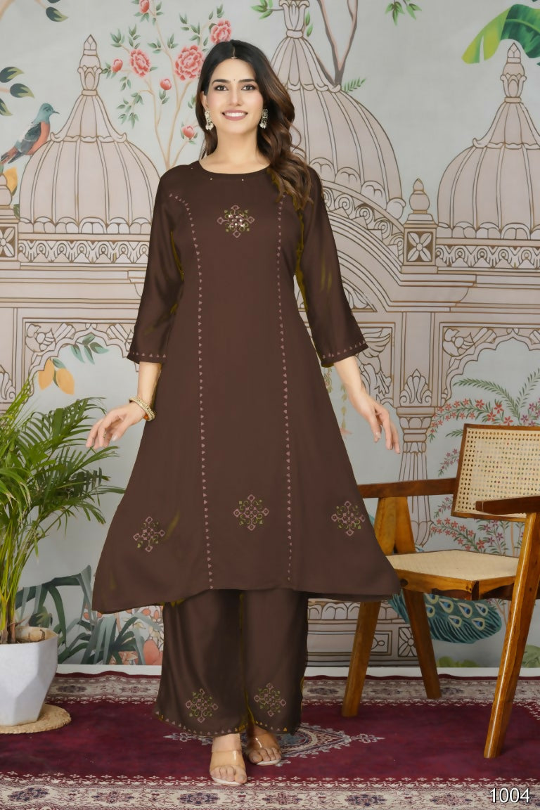 Festive Wear Ethnic Pure gaji silk with pocket inside kurti Brown Stitched Suit - Pihu | Grocsy