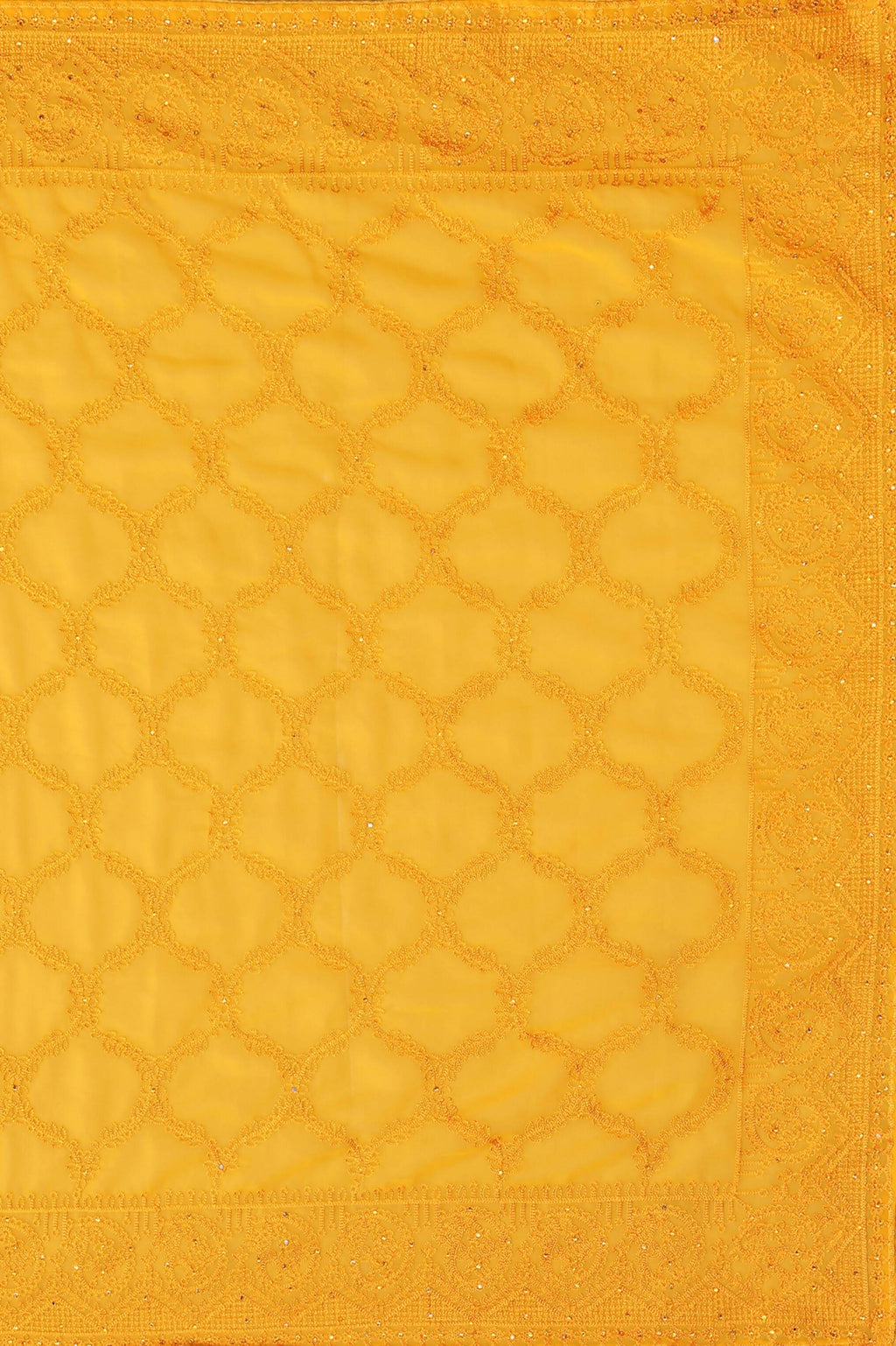 Mustard Georgette Embroidered and Stone Work Saree with Unstitched Blouse Piece - Roozal | Grocsy