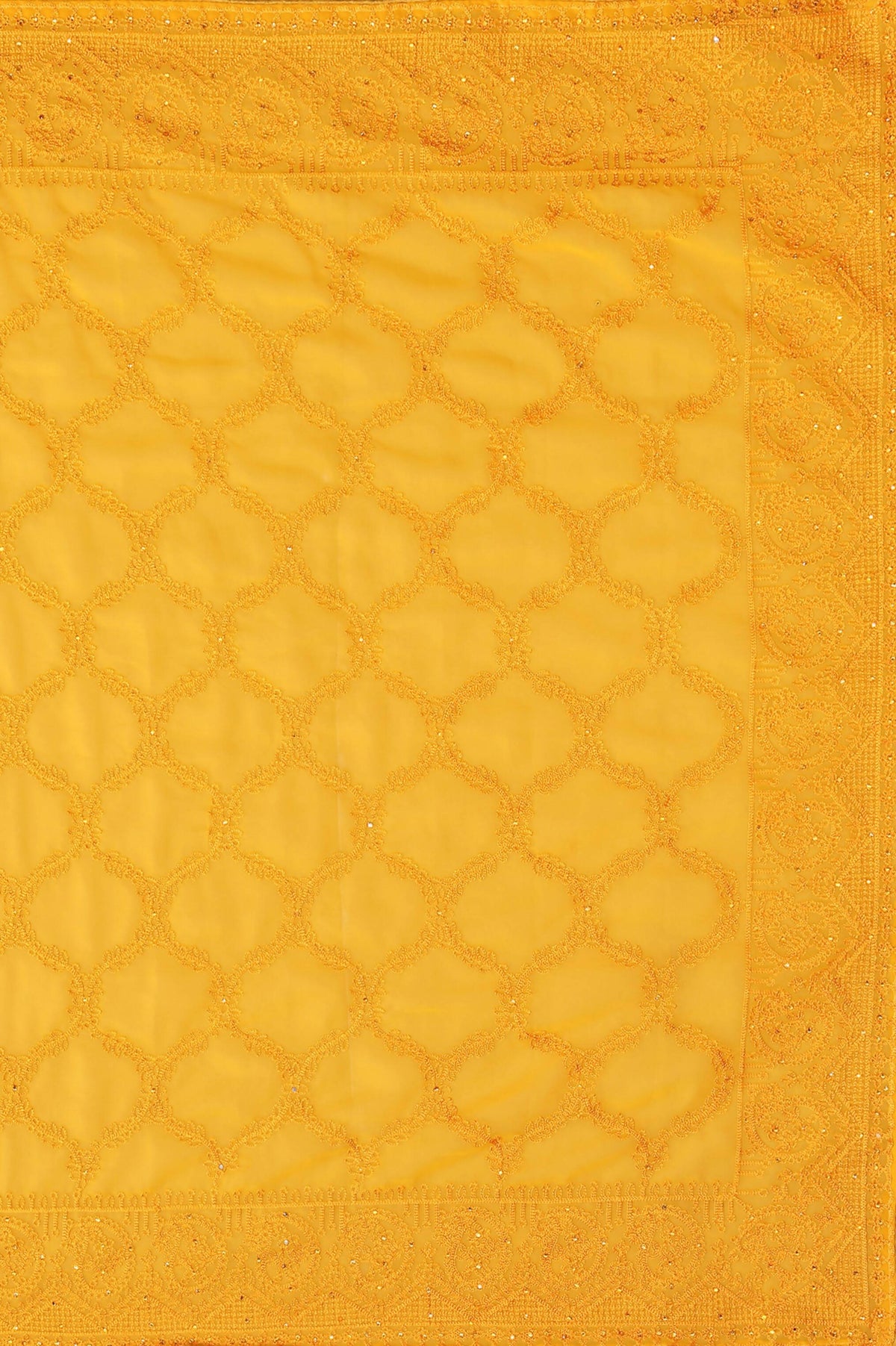 Mustard Georgette Embroidered and Stone Work Saree with Unstitched Blouse Piece - Roozal | Grocsy