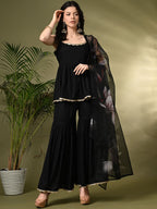Sangria A-Line Kurti With Sharara & Dupatta | Grocsy