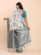 Shree Shyam Fashion Linen Cotton Sky Blue Saree | Grocsy