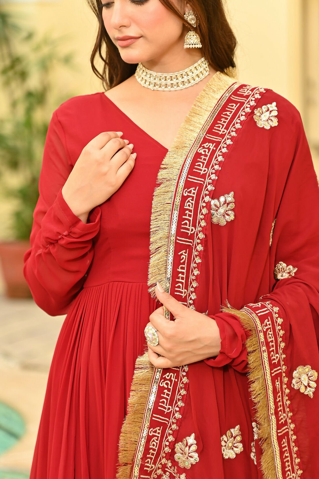 Joban Fashion Red Georgette Sequence Embroidery Work Kurta Set | Grocsy