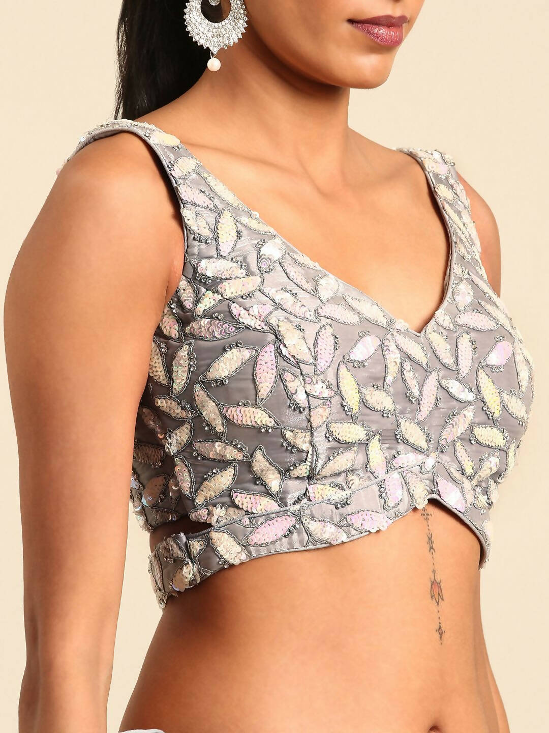 House of Panchhi Grey Organza Sequins & Zarkan embroidery Lehenga choli & Dupatta | Grocsy