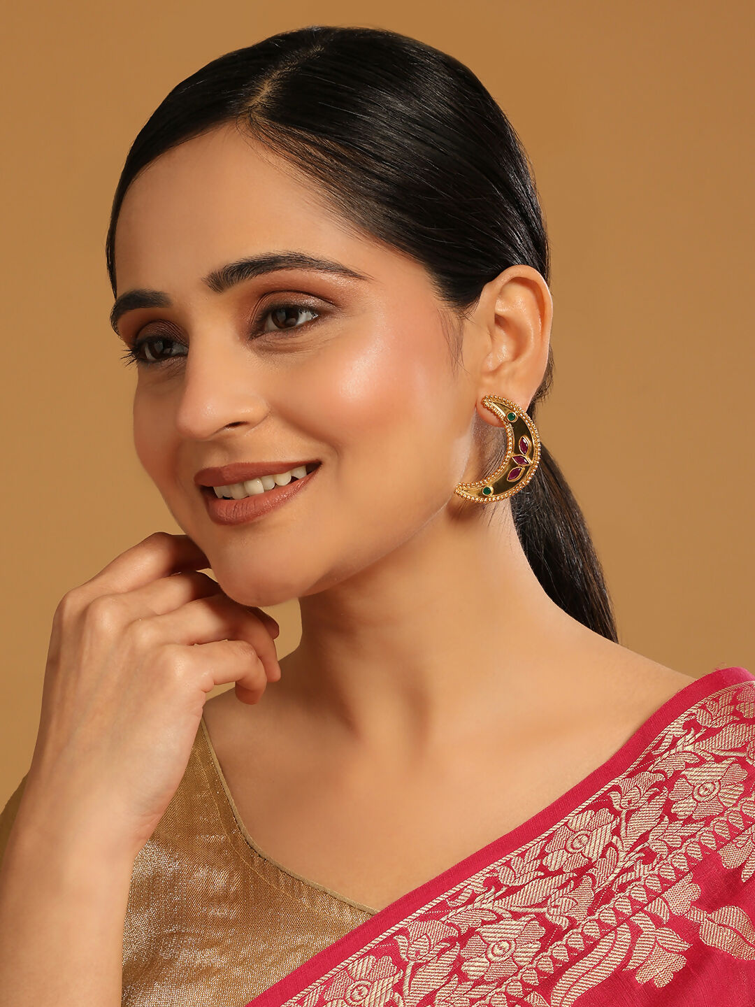Nuyug 22K Gold Plated Pink Lunar Earrings | Grocsy
