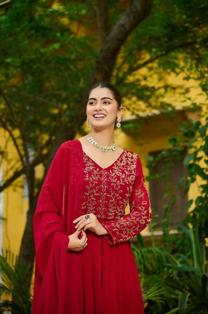Joban Fashion Maroon Readymade Kurta Set With Sequence embroidery Work | Grocsy