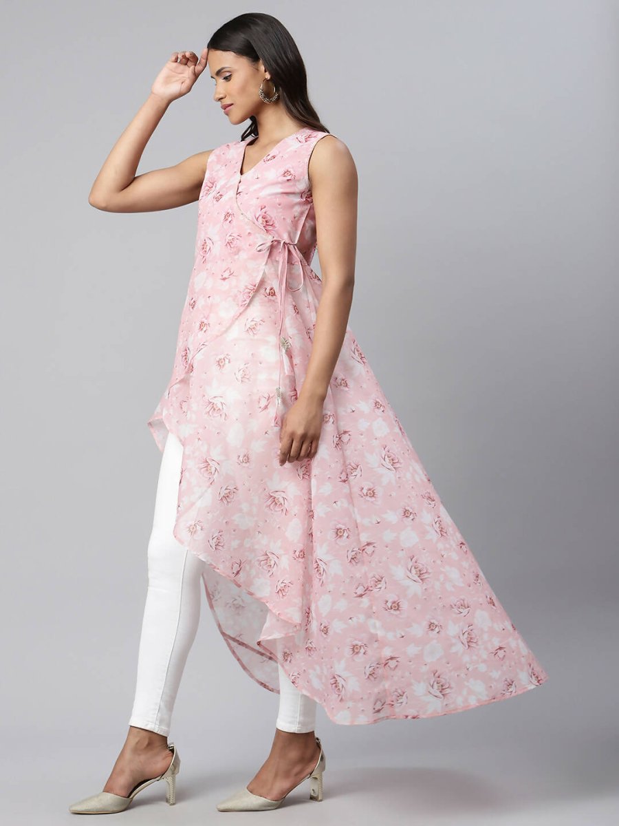 Ahalyaa Women Pink Organza Digital Printed Dress | Grocsy