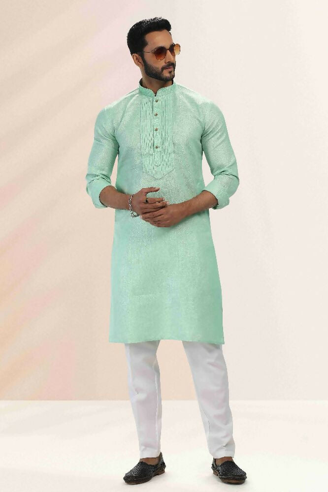 Raivat Ethnic Linen Cotton Pintux Work Kurta Pajama In Pista Green Colour | Grocsy