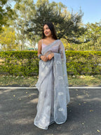 Vamsee Samriddhi Grey Organza Saree | Grocsy