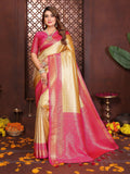 Aastha Fashion Cream Tissue Silk Woven Saree | Grocsy