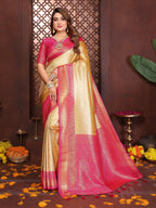 Aastha Fashion Cream Tissue Silk Woven Saree | Grocsy