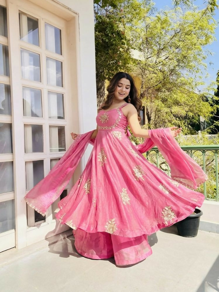 Teeya Creation New Womens Trendy Embroidery Sequence Work Pink Kurta Set | Grocsy