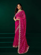 Joban Fashion Rani Pink Net Party Wear Sarees | Grocsy